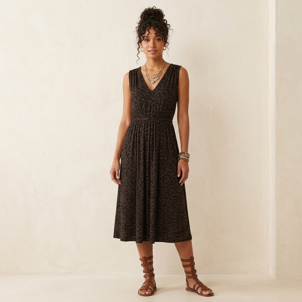 Soma Soft Jersey Tie Back Midi Dress M Boho Chic Animal Print Comfy Stretch Soft